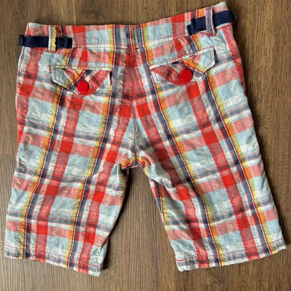 TAIKONHU Seersucker Plaid Patchwork Bermuda Shorts Preppy Coastal Y2K Style | S - Picture 12 of 15